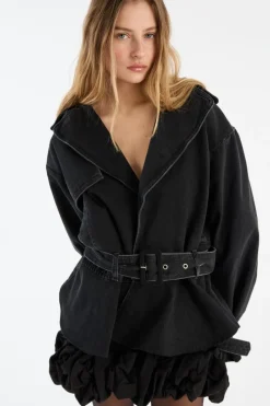 Outerwear-ROTATE Birger Christensen Denim Biker Jacket Black Black Denim color