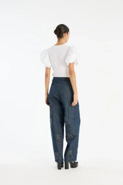 Pants-ROTATE Birger Christensen Denim Boyfriend Jeans Dark Blue Dark Blue Denim color