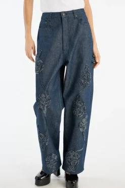 Pants-ROTATE Birger Christensen Denim Boyfriend Jeans Dark Blue Dark Blue Denim color