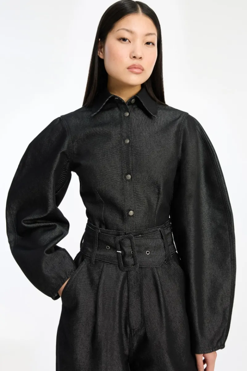 Tops-ROTATE Birger Christensen Denim Fitted Shirt Black Black color