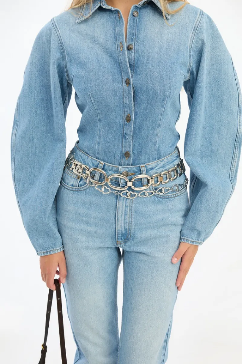 Tops-ROTATE Birger Christensen Denim Fitted Shirt Light Blue Denim Light Blue Denim color