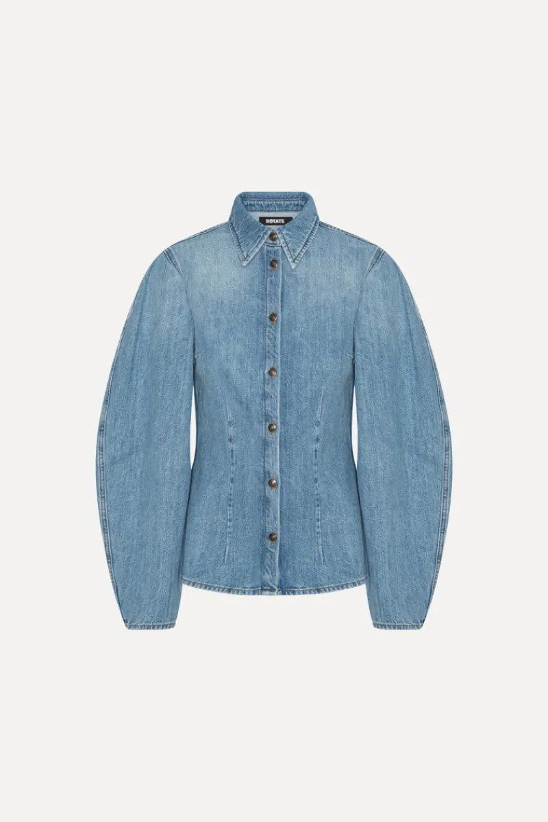 Tops-ROTATE Birger Christensen Denim Fitted Shirt Light Blue Denim Light Blue Denim color