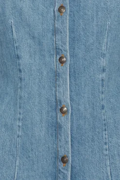 Tops-ROTATE Birger Christensen Denim Fitted Shirt Light Blue Denim Light Blue Denim color