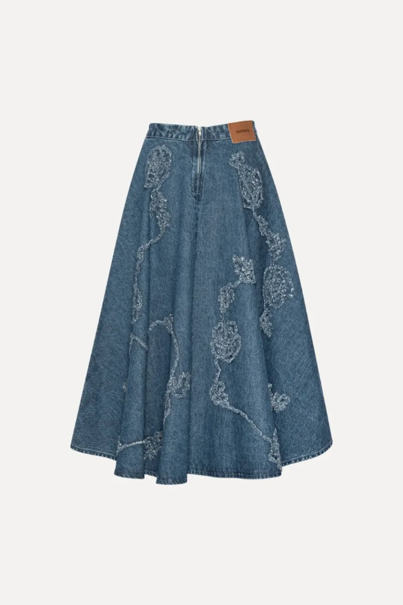 Skirts-ROTATE Birger Christensen Denim Flower Midi Skirt Medium Blue Medium Blue Denim color