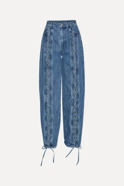 Pants-ROTATE Birger Christensen Denim Laced Leg Pants Blue Vintage Blue color