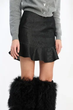 Skirts-ROTATE Birger Christensen Denim Mini Ruffle Skirt Black Black color