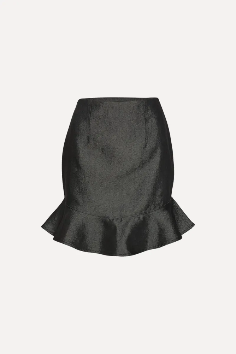 Skirts-ROTATE Birger Christensen Denim Mini Ruffle Skirt Black Black color