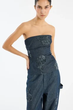 Tops-ROTATE Birger Christensen Denim Sleeveless Top Dark Blue Dark Blue Denim color