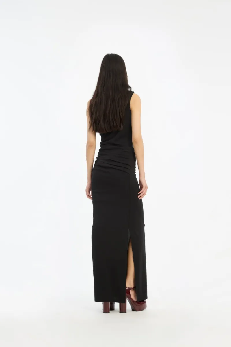 Maxi Dress|Dresses-ROTATE Birger Christensen Draped One Shoulder Dress Black Black color