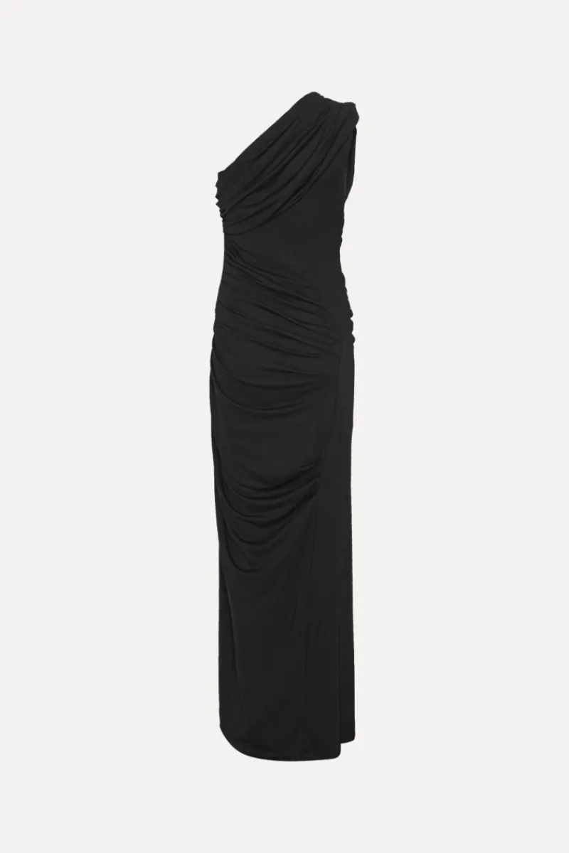 Maxi Dress|Dresses-ROTATE Birger Christensen Draped One Shoulder Dress Black Black color