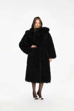 Outerwear-ROTATE Birger Christensen Faux Fur Belted Coat Black Black color
