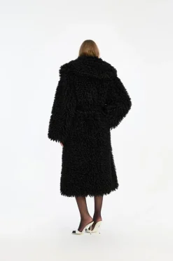 Outerwear-ROTATE Birger Christensen Faux Fur Belted Coat Black Black color