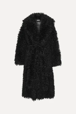 Outerwear-ROTATE Birger Christensen Faux Fur Belted Coat Black Black color