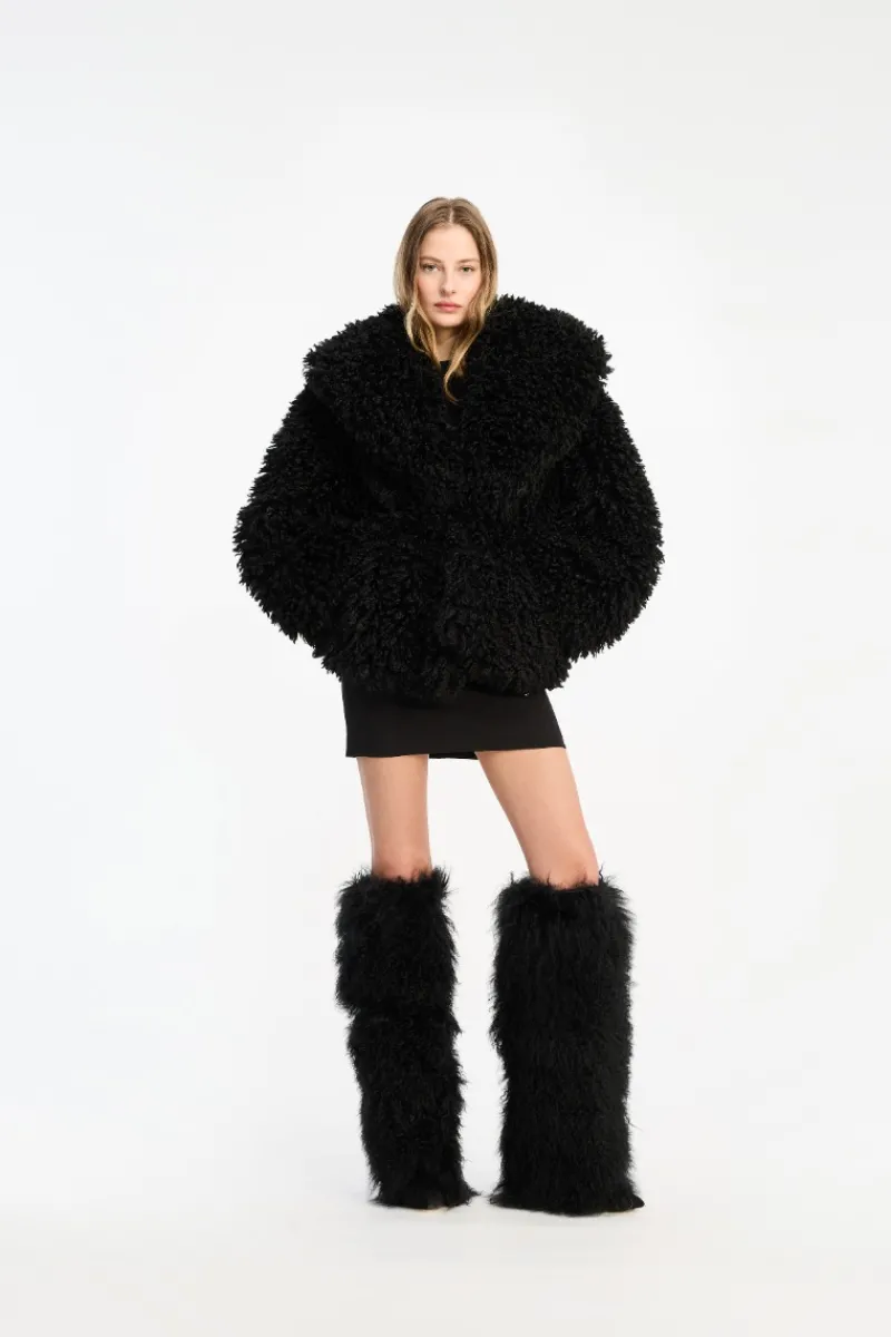 Outerwear-ROTATE Birger Christensen Faux Fur Belted Jacket Black Black color