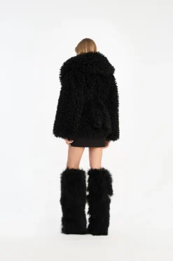 Outerwear-ROTATE Birger Christensen Faux Fur Belted Jacket Black Black color