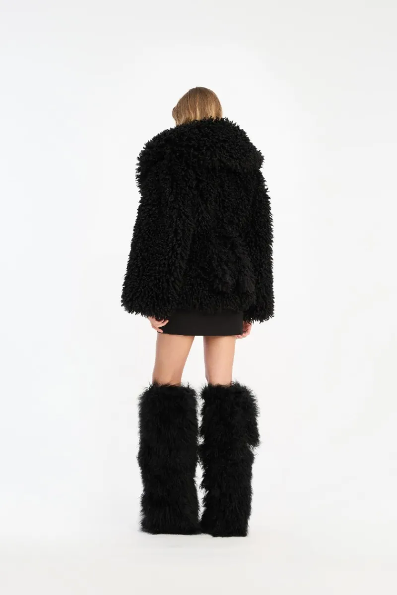 Outerwear-ROTATE Birger Christensen Faux Fur Belted Jacket Black Black color