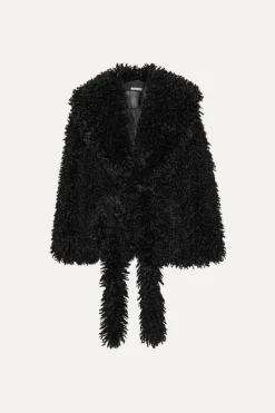 Outerwear-ROTATE Birger Christensen Faux Fur Belted Jacket Black Black color