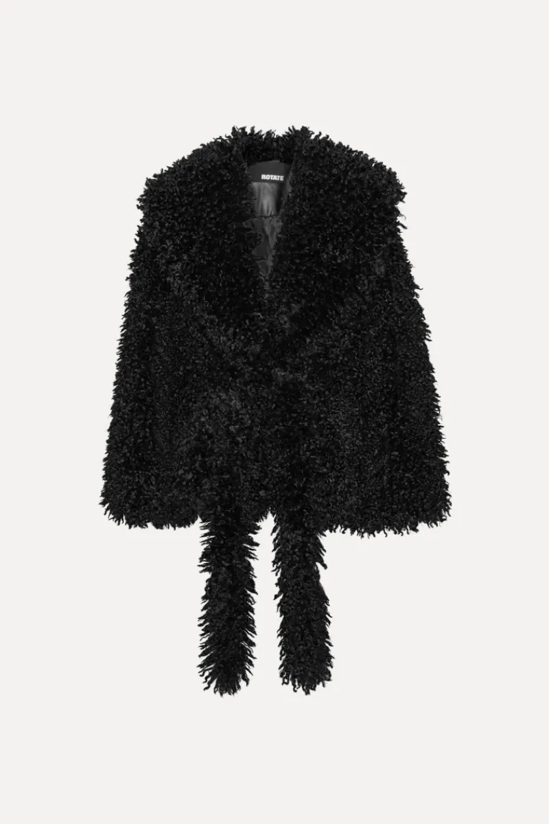 Outerwear-ROTATE Birger Christensen Faux Fur Belted Jacket Black Black color