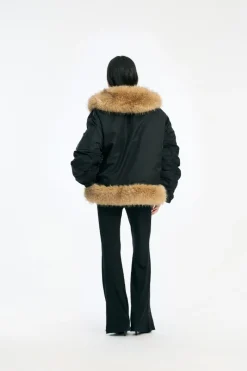 Outerwear-ROTATE Birger Christensen Faux Fur Collar Bomber Black Black color