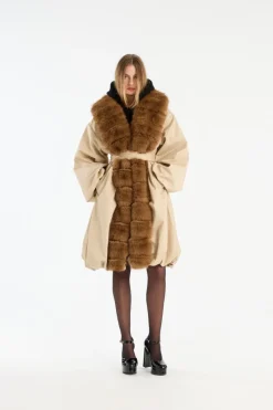 Outerwear-ROTATE Birger Christensen Faux Fur Collar Coat Beige Cement color