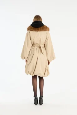 Outerwear-ROTATE Birger Christensen Faux Fur Collar Coat Beige Cement color