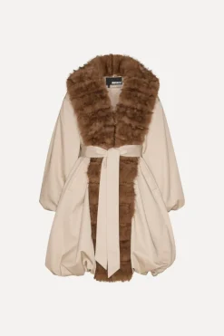 Outerwear-ROTATE Birger Christensen Faux Fur Collar Coat Beige Cement color