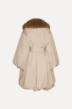 Outerwear-ROTATE Birger Christensen Faux Fur Collar Coat Beige Cement color