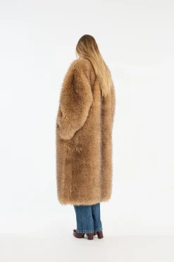 Outerwear-ROTATE Birger Christensen Faux Fur Long Coat Beige Nougat color