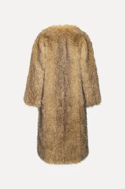 Outerwear-ROTATE Birger Christensen Faux Fur Long Coat Beige Nougat color