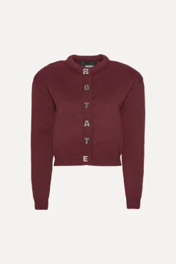 Knitwear|Tops-ROTATE Birger Christensen Firm Knit Cardigan Burgundy Zinfandelcolor