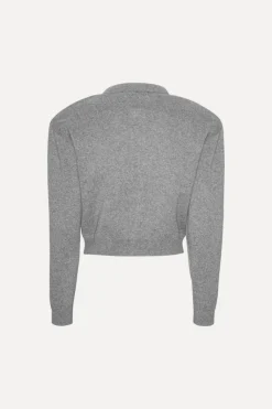 Knitwear|Tops-ROTATE Birger Christensen Firm Knit Cardigan Grey Monument color