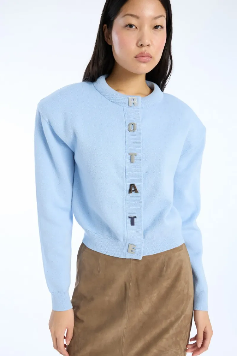 Knitwear|Tops-ROTATE Birger Christensen Firm Knit Cardigan Light Blue Hydrangea (Blue) color