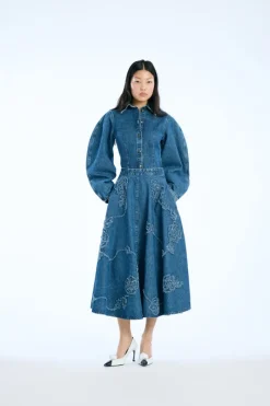 Tops-ROTATE Birger Christensen Fitted Denim Shirt Medium Blue Medium Blue Denim color