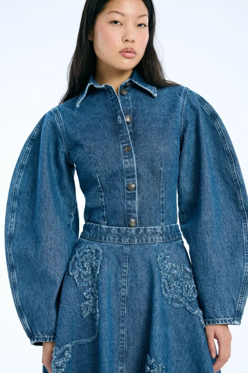 Tops-ROTATE Birger Christensen Fitted Denim Shirt Medium Blue Medium Blue Denim color