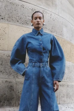 Tops-ROTATE Birger Christensen Fitted Denim Shirt Medium Blue Medium Blue Denim color