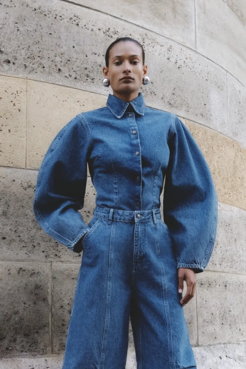 Tops-ROTATE Birger Christensen Fitted Denim Shirt Medium Blue Medium Blue Denim color