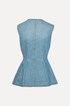 Tops-ROTATE Birger Christensen Flared Denim Top Blue Hydrangea (Blue) color