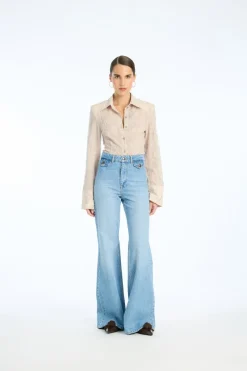 Pants-ROTATE Birger Christensen Flared Highwaisted Jeans Blue Hydrangea (Blue) color