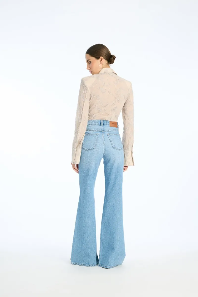 Pants-ROTATE Birger Christensen Flared Highwaisted Jeans Blue Hydrangea (Blue) color