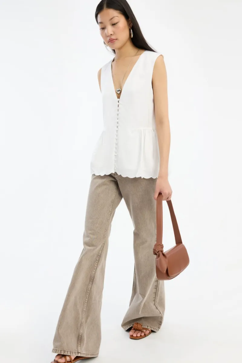 Pants-ROTATE Birger Christensen Flared Highwaisted Jeans Taupe Driftwood color