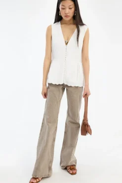 Pants-ROTATE Birger Christensen Flared Highwaisted Jeans Taupe Driftwood color