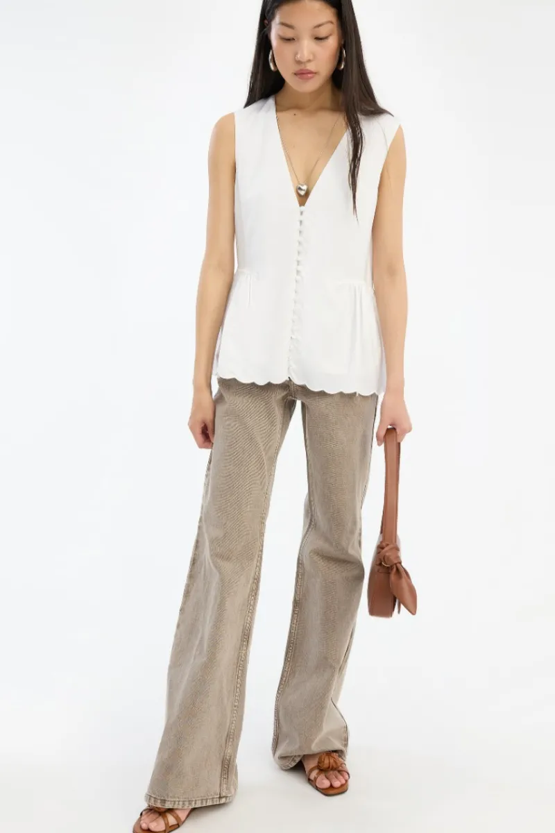 Pants-ROTATE Birger Christensen Flared Highwaisted Jeans Taupe Driftwood color
