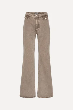 Pants-ROTATE Birger Christensen Flared Highwaisted Jeans Taupe Driftwood color