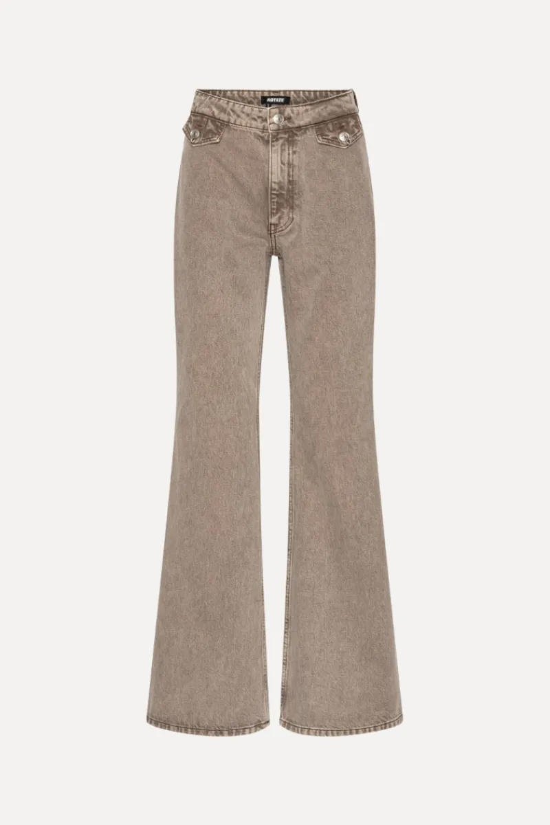 Pants-ROTATE Birger Christensen Flared Highwaisted Jeans Taupe Driftwood color