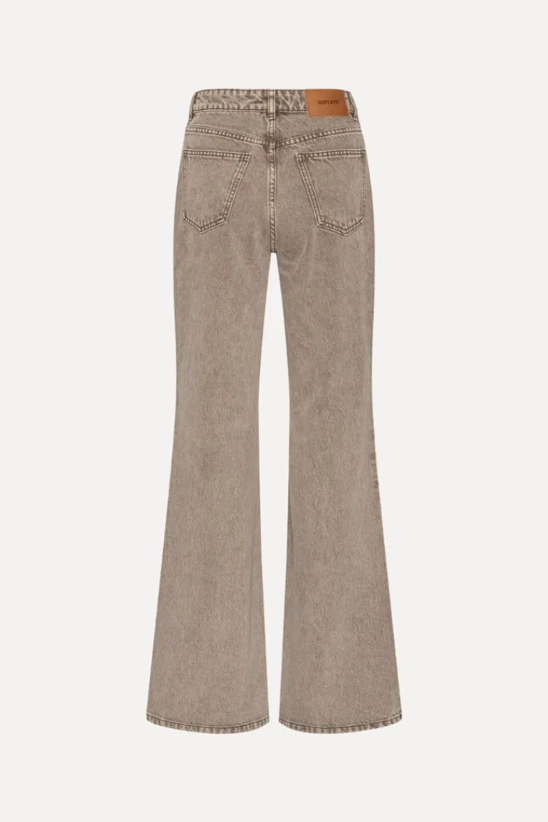 Pants-ROTATE Birger Christensen Flared Highwaisted Jeans Taupe Driftwood color