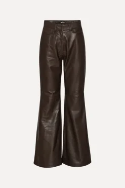 Pants-ROTATE Birger Christensen Flared Leather Pants Dark Brown Molé color