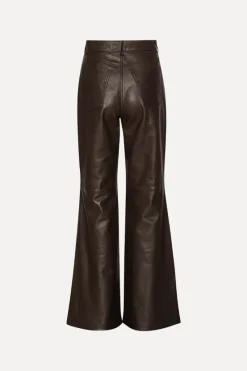 Pants-ROTATE Birger Christensen Flared Leather Pants Dark Brown Molé color