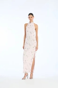 Maxi Dress-ROTATE Birger Christensen Flower Beads Maxi Dress Light Pink Lilac Ash Comb. color
