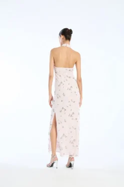 Maxi Dress-ROTATE Birger Christensen Flower Beads Maxi Dress Light Pink Lilac Ash Comb. color