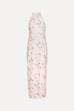 Maxi Dress-ROTATE Birger Christensen Flower Beads Maxi Dress Light Pink Lilac Ash Comb. color